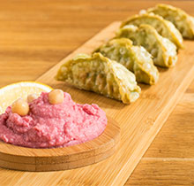 VEGETABLE GYOZA (BEETROOT HOUMMOUS)